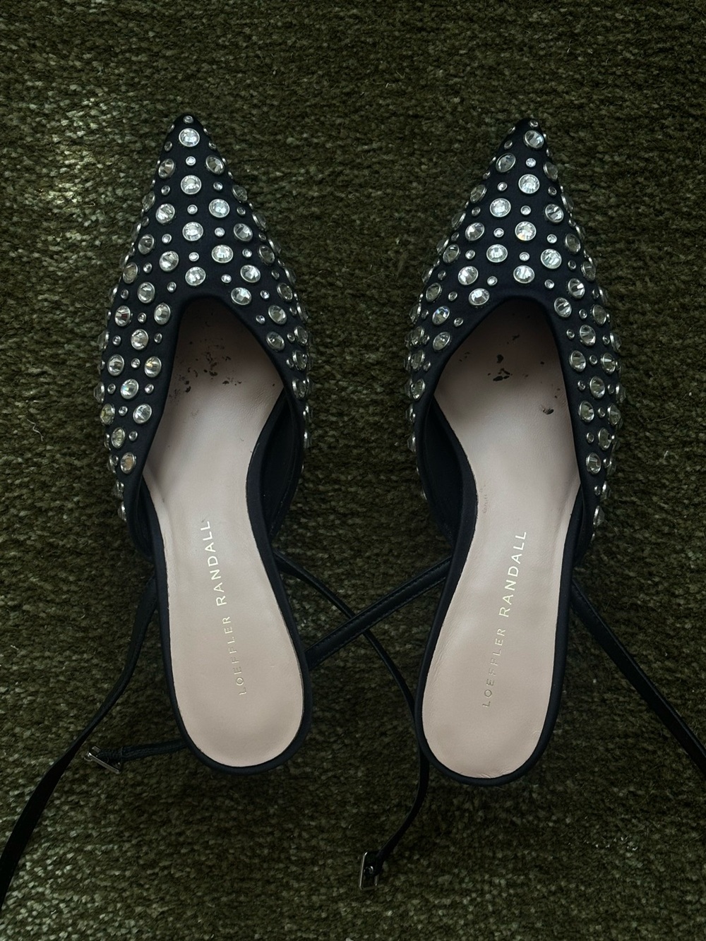 Loeffler Randall Black Crystal-Stud Pointed Kitten Heels (Rio)